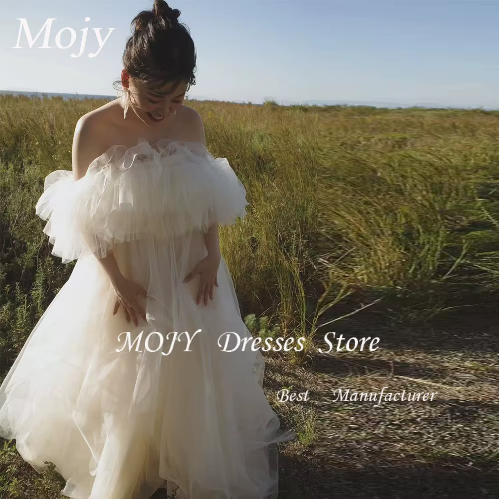 Mojy Robes de mariée sans bretelles en tulle multicouche moelleux Séance photo Robes de mariée corée