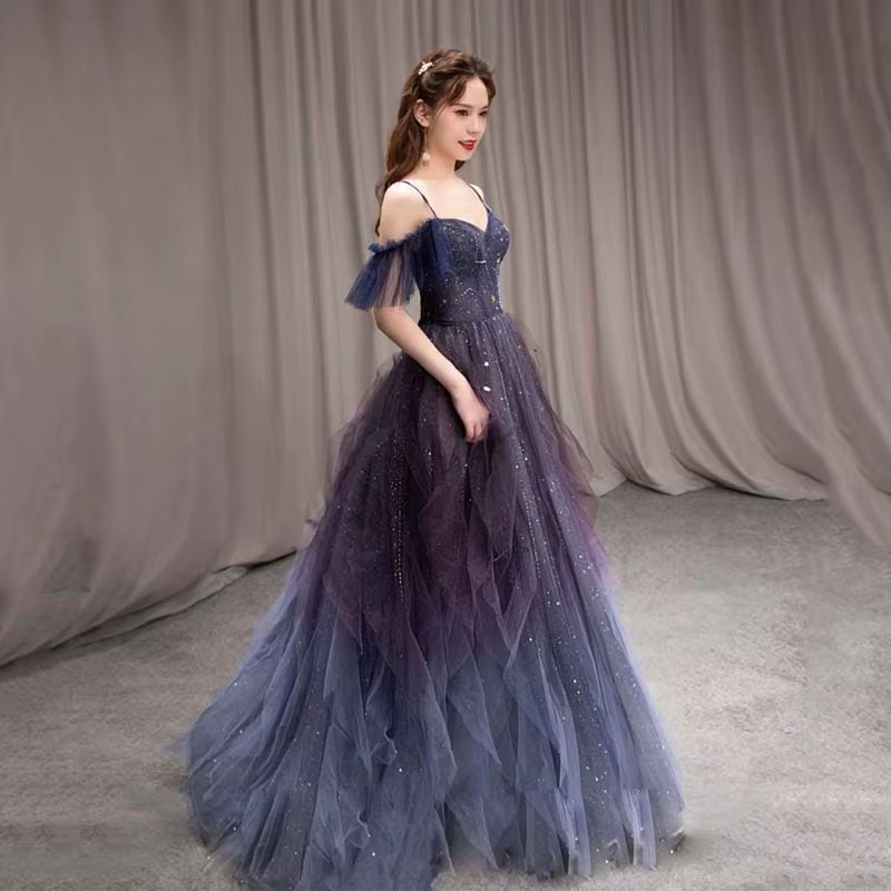 Nouvelle Robe de Soirée Formelle Longue Bleue de Luxe à Col en V Grande Taille pour Femme, Idéale po
