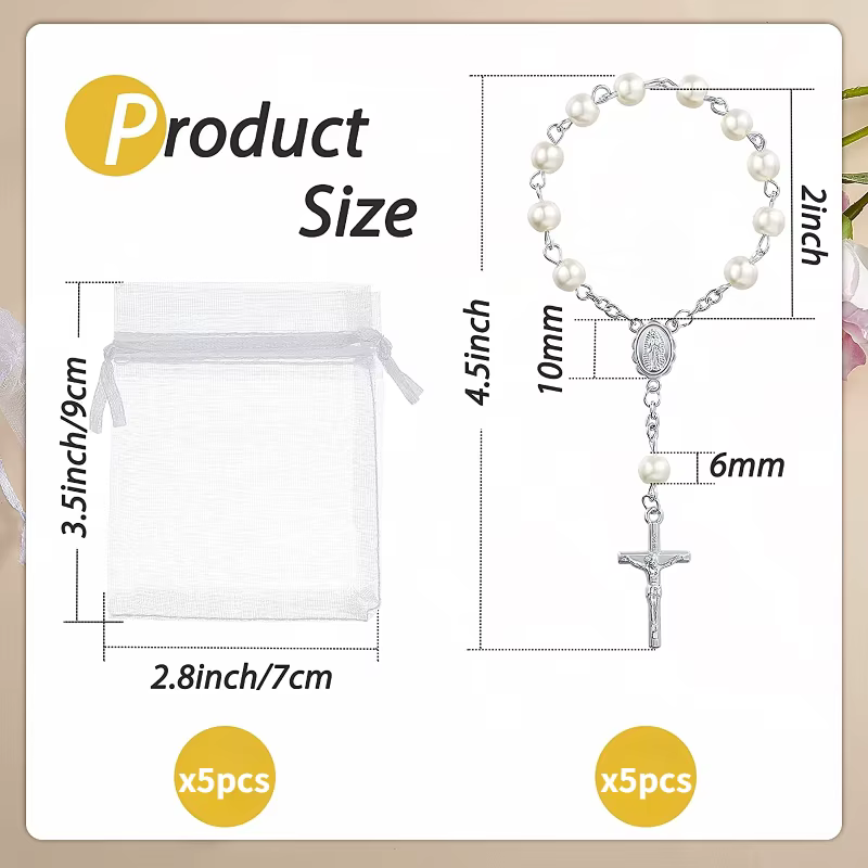 Faveurs de baptême pour invités : mini chapelets à doigts en organza avec chaîne croix – Cadeaux et 