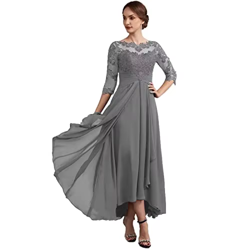 Robes de mère de la mariée en mousseline de soie, demi-manches, col rond, dentelle, dos nu, robes pe