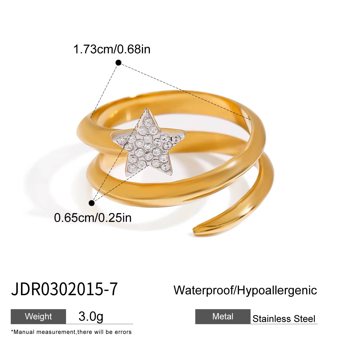 Zora – bague en acier inoxydable pour femmes, étoile filante, plaqué or 18 carats, strass complets, 