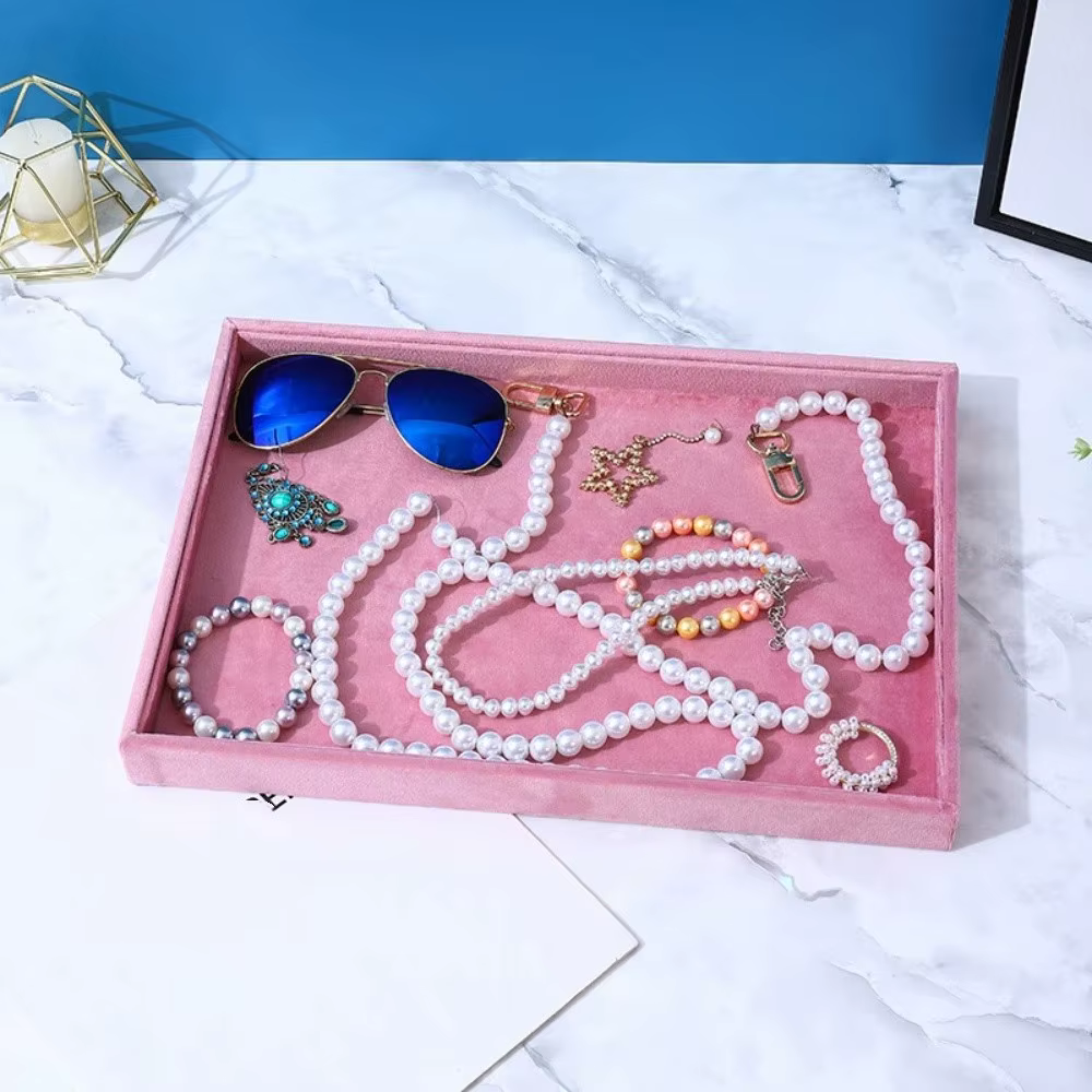 Organiseurs de bijoux élégants en velours, empilables, gain de place, boîte à bijoux rectangulaire e
