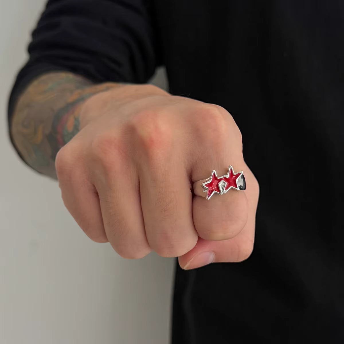 Nouveau pentagramme étoile anneaux ouverts Hip Hop Rock métal Stard anneaux réglables Punk noir pour