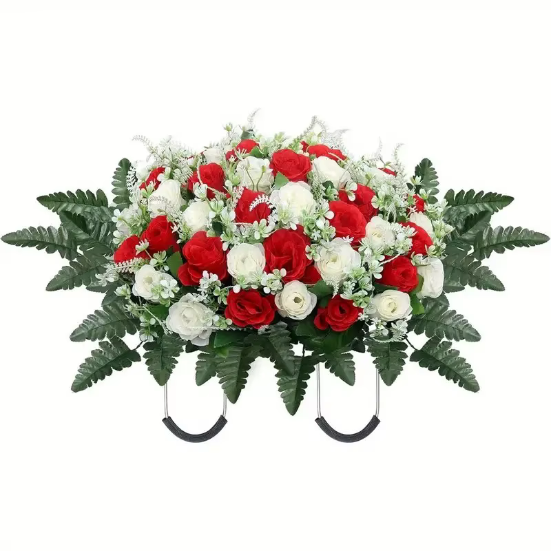 Selle de fleur de pierre de tête, grandes fleurs artificielles de cimetière pour le tombe, fleurs co