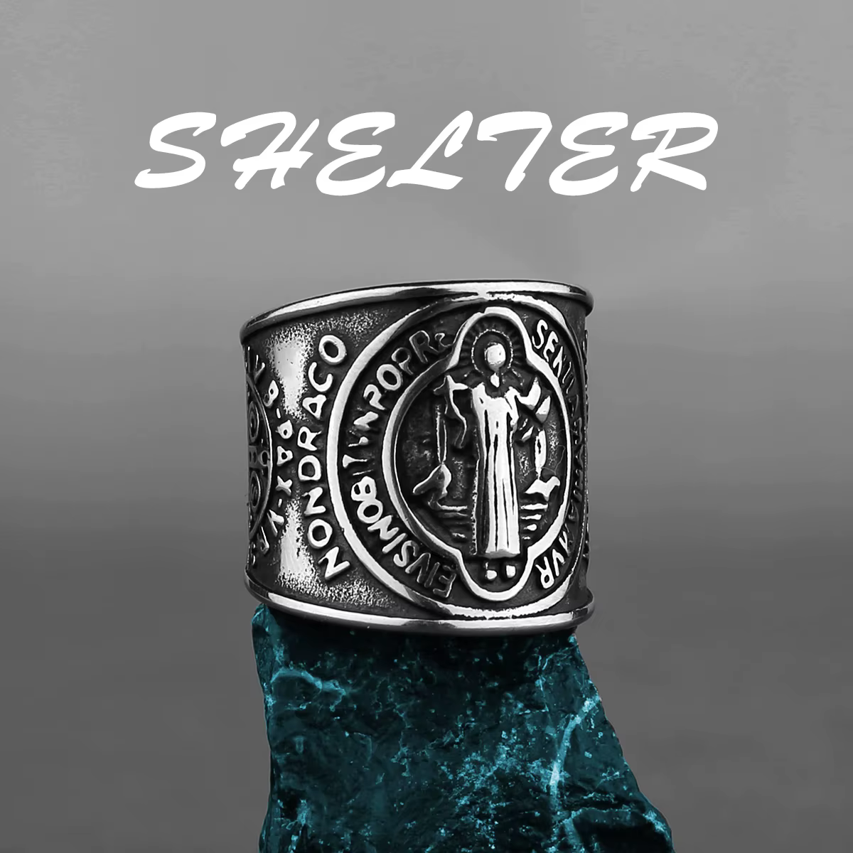 Bague large en acier inoxydable pour homme, bijoux vintage, Saint Benoît, exorcisme mythique, vente 
