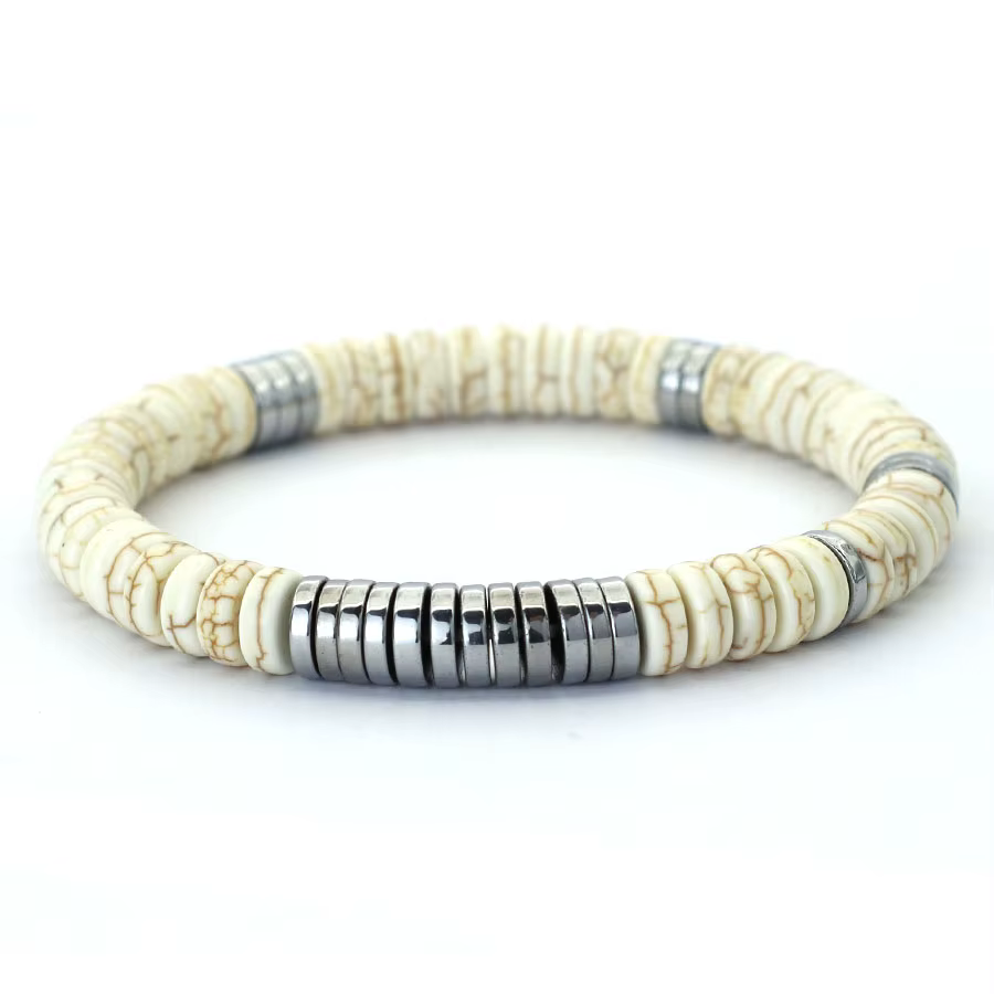Bracelet en pierre howlite naturelle unisexe, fait à la main, perles de l'espace bohème, hématite, g