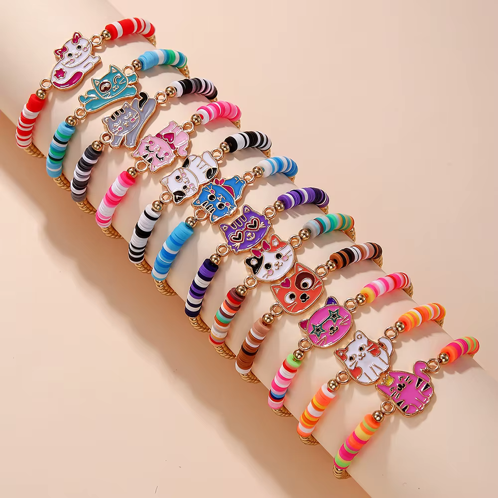 12 pièces/ensemble licorne chat fleur breloque élastique à la main perles Bracelets pour femme fille