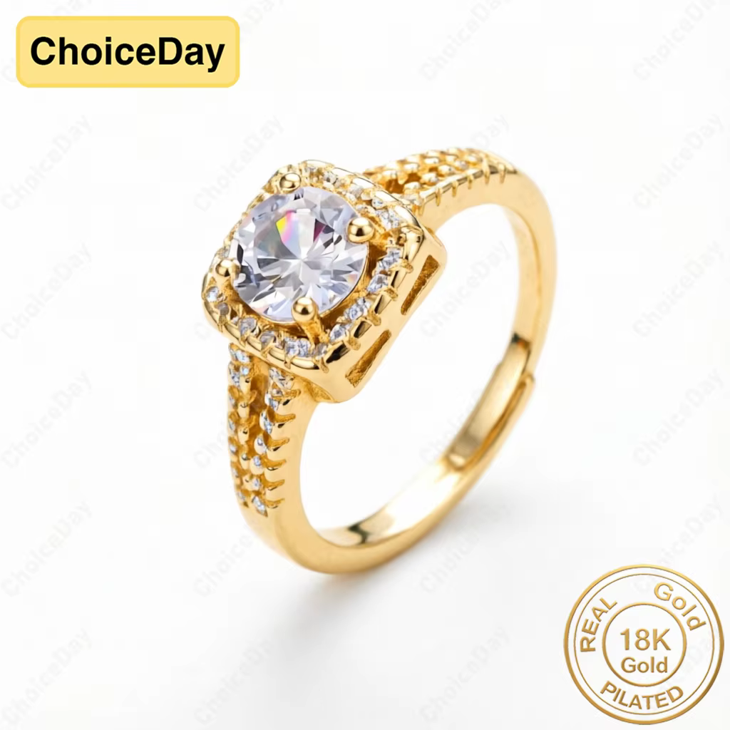 Bague carrée en zircon exquise plaquée or 18 carats pour femme - Bijou tendance, cadeau pour mariage