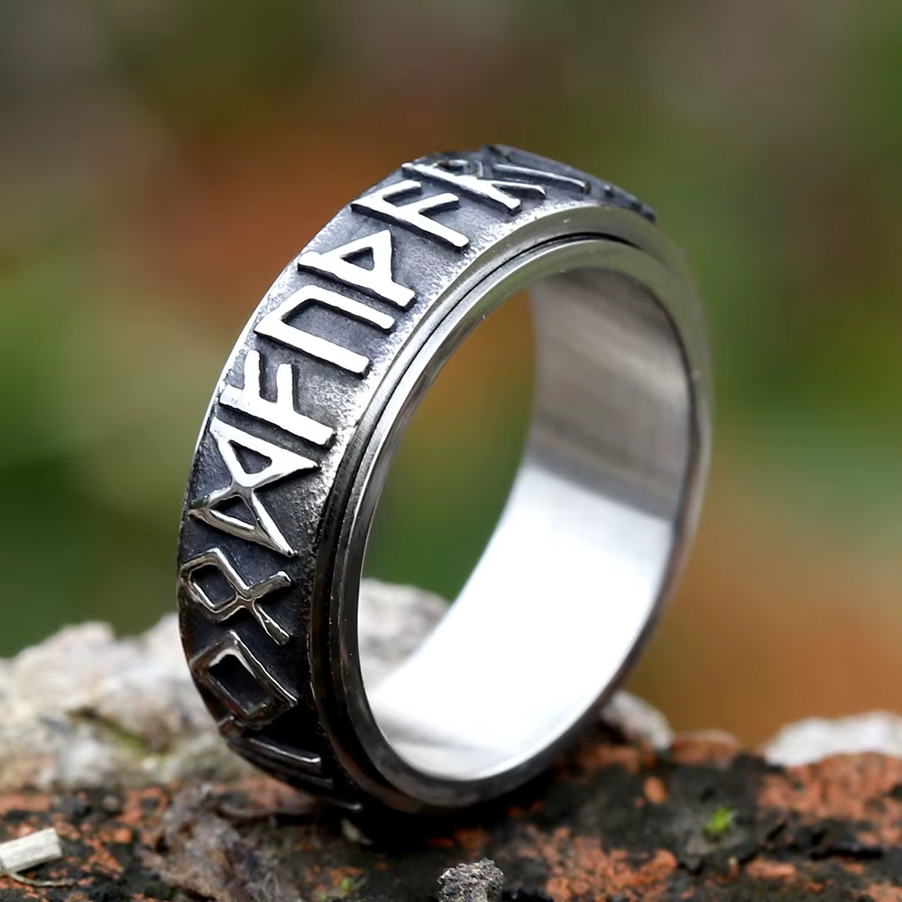Bague Rune Viking Vintage pour hommes et femmes, rétro, en acier inoxydable 316L, anneaux nordiques 