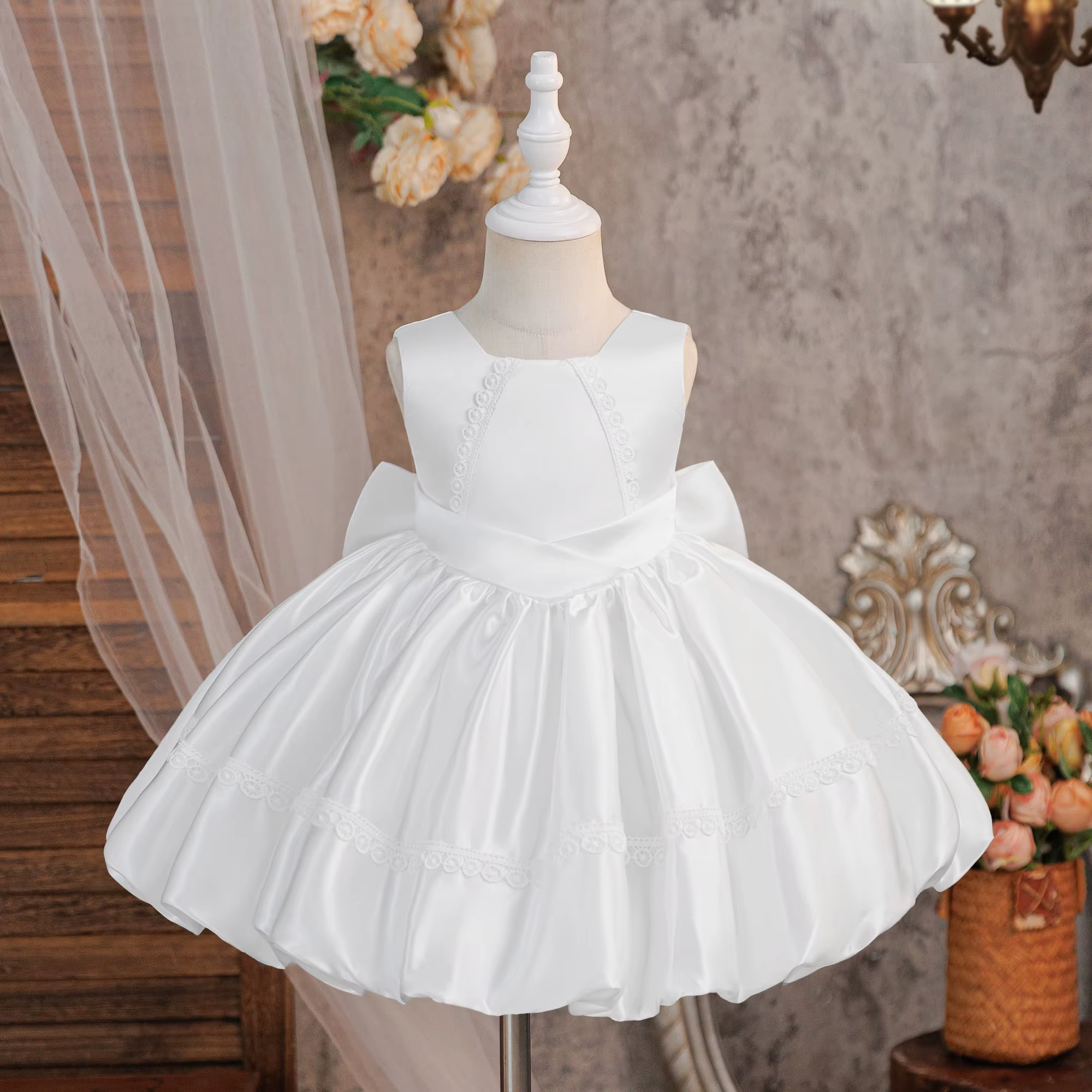 Robe de soirée élégante pour bébé fille, avec nœud, pour baptême, 1er anniversaire, mariage, demoise
