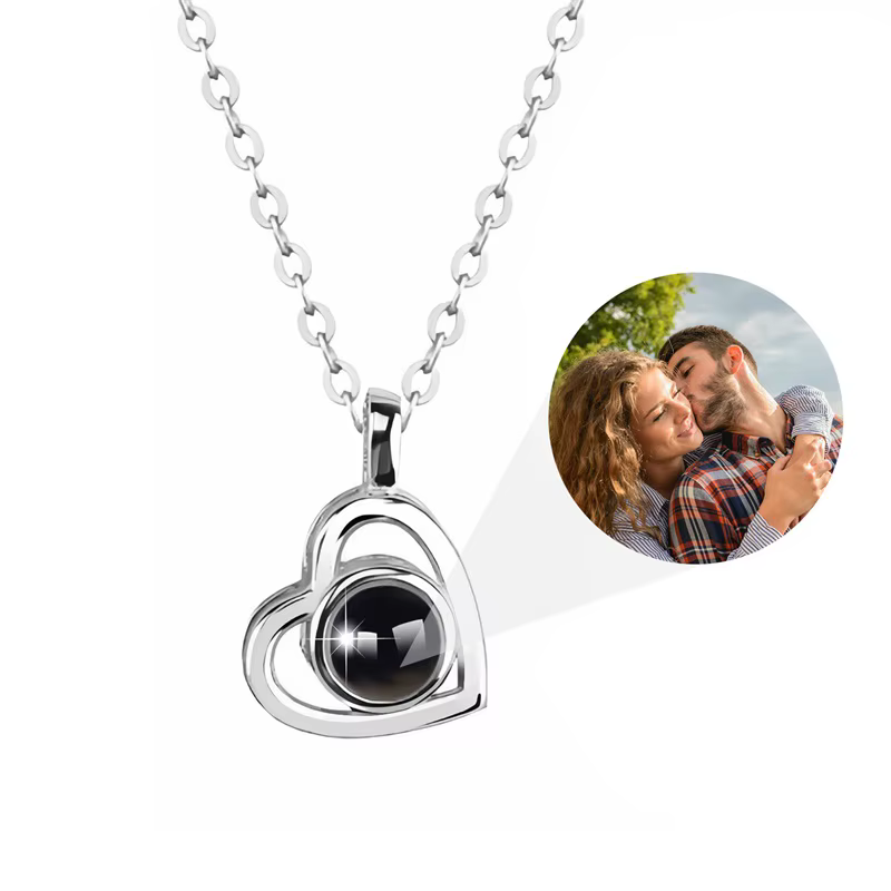 Collier avec projection de photo personnalisée, avec photo à l'intérieur, collier « Je t'aime » en 1