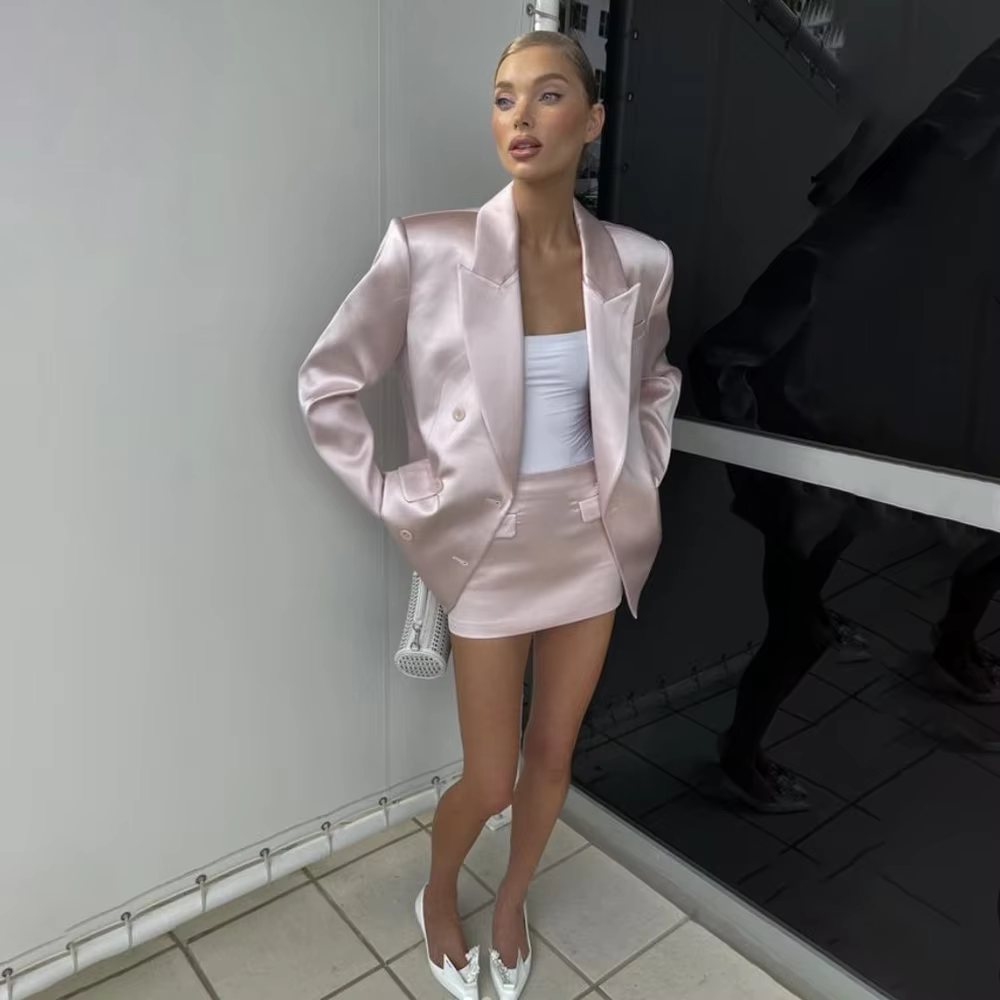 Costumes élégants en Satin rose pour femmes, tenues de couleur unie, de luxe, pour fête de mariage, 