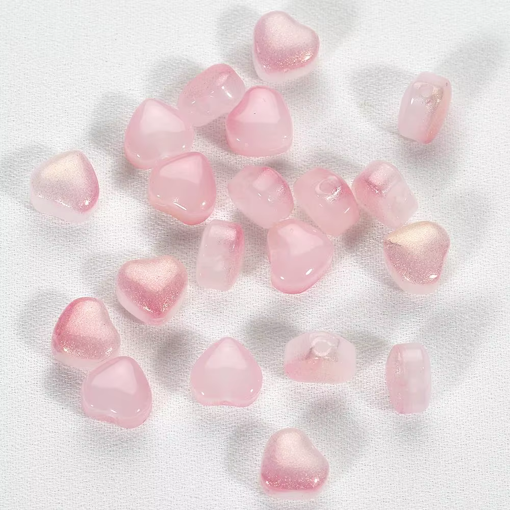 Perles colorées en forme de cœur d'amour, 20 pièces, perles d'espacement en verre aurore pour bricol