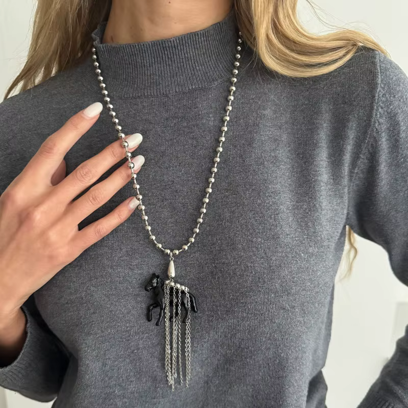 Collier pendentif cheval coloré et mignon pour femmes et filles, ras-de-cou avec breloque cheval, ch