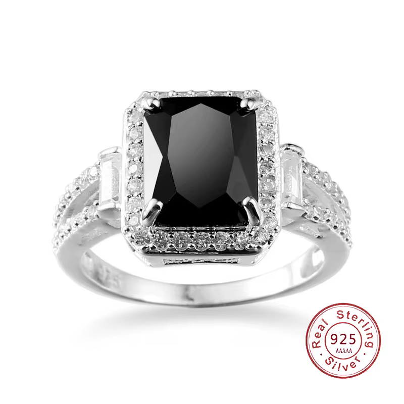 Bague en argent Sterling 925 véritable pour femmes, bague en pierre de Zircon noir, cadeau romantiqu