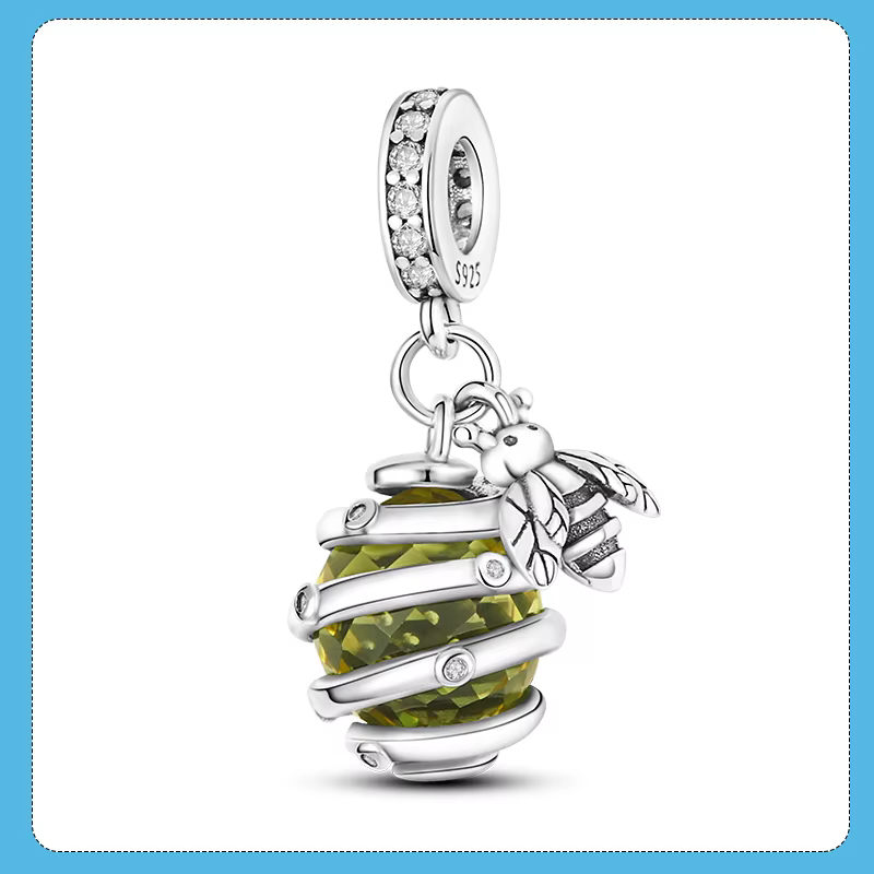 Pendentif abeille en argent 925, pendentif à breloque en nid d'abeille, adapté à la marque originale