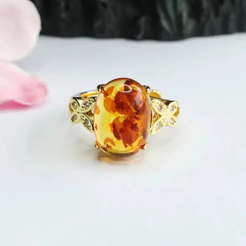 Bague en ambre naturel, anneau en ambre Floral, bijoux pour femmes, artisanat fait à la main, expédi
