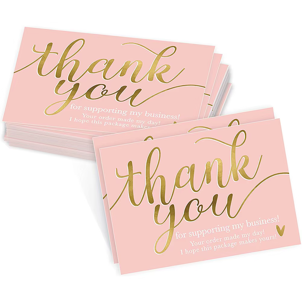 Cartes de remerciement en or rose pour petites entreprises, 50 pièces, insertion de Notes d'apprécia