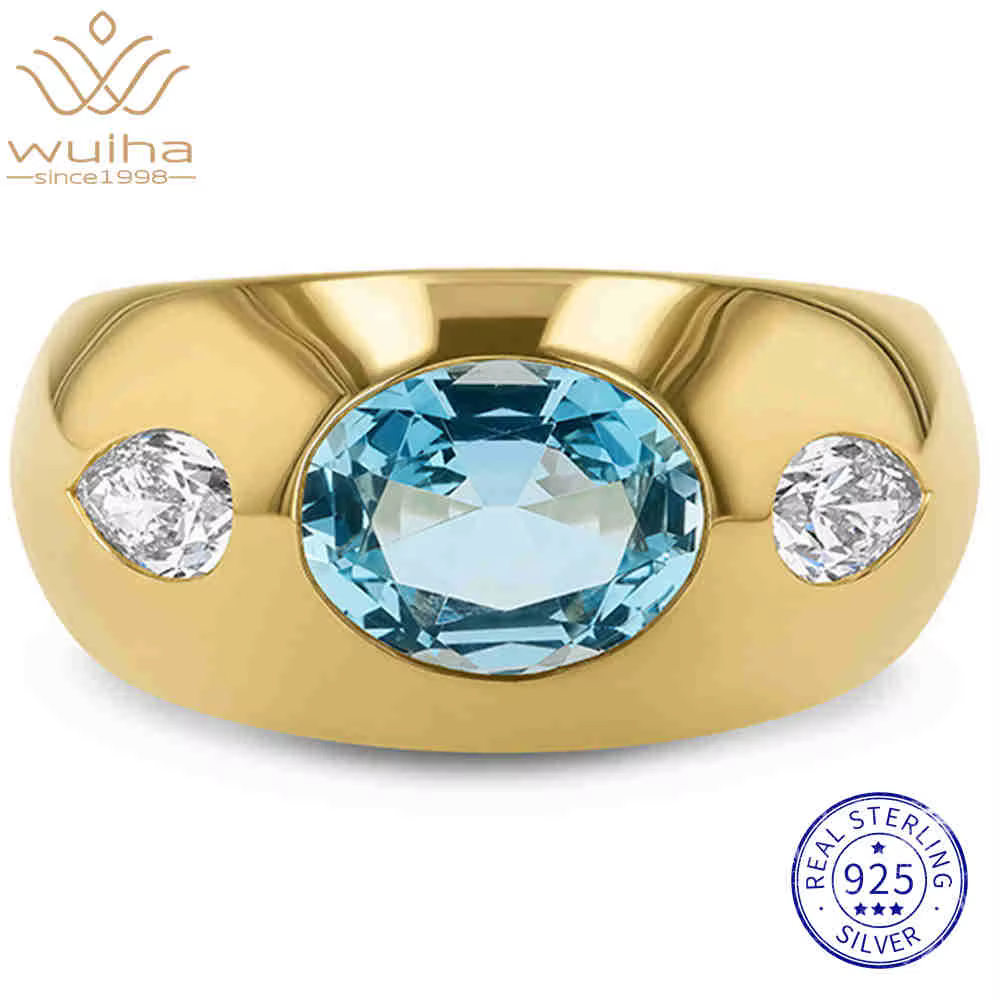 WUIHA – bague de fiançailles en argent Sterling 925, coupe ovale, couleur aquamarine D, GRA, pierres