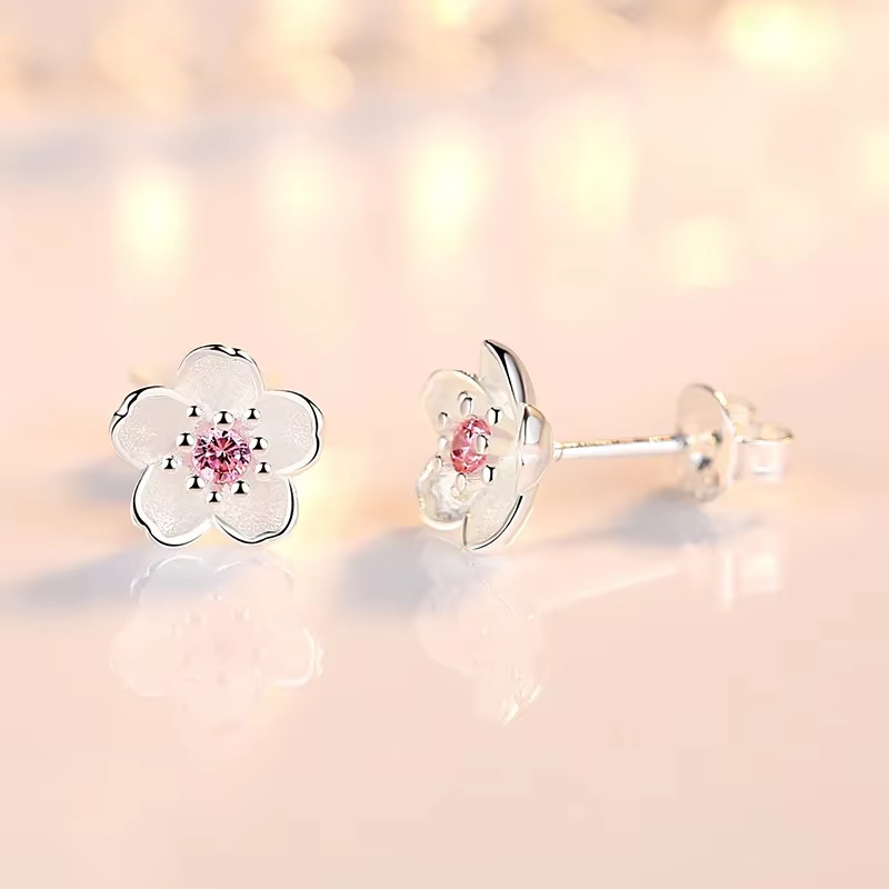 JewelryTop réel 925 en argent Sterling cristal bijoux nouvelle fleur boucles d'oreilles pour les fem