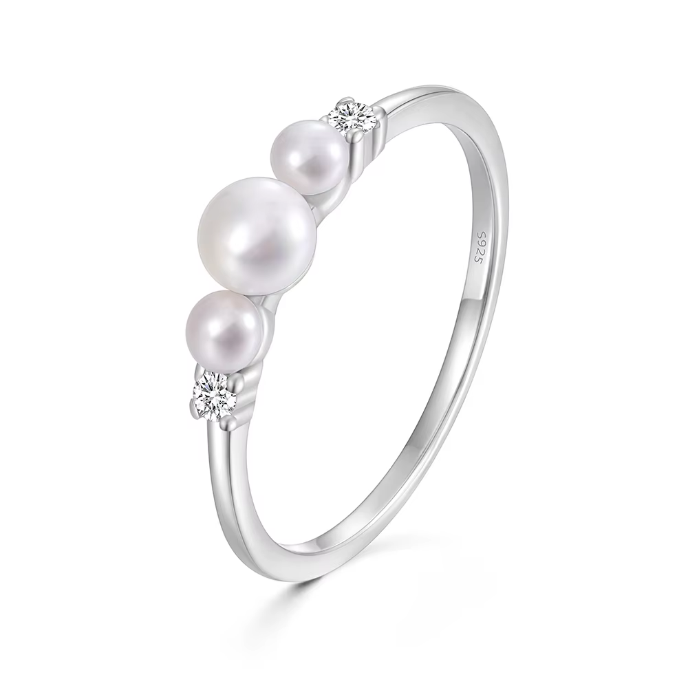 Bague en argent sterling 925 avec trois perles pour femme, incrustée de zircone cubique exquise, emp