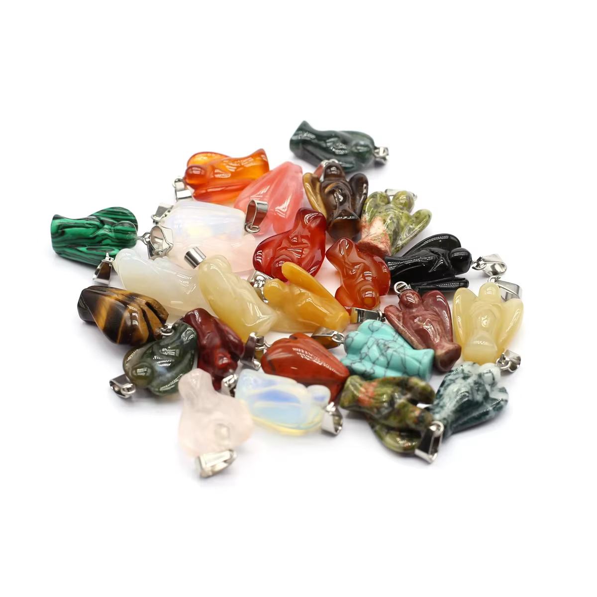 Boucles d'oreilles fines en pierre naturelle en forme d'ange pour femmes, petit pendentif, cadeau po
