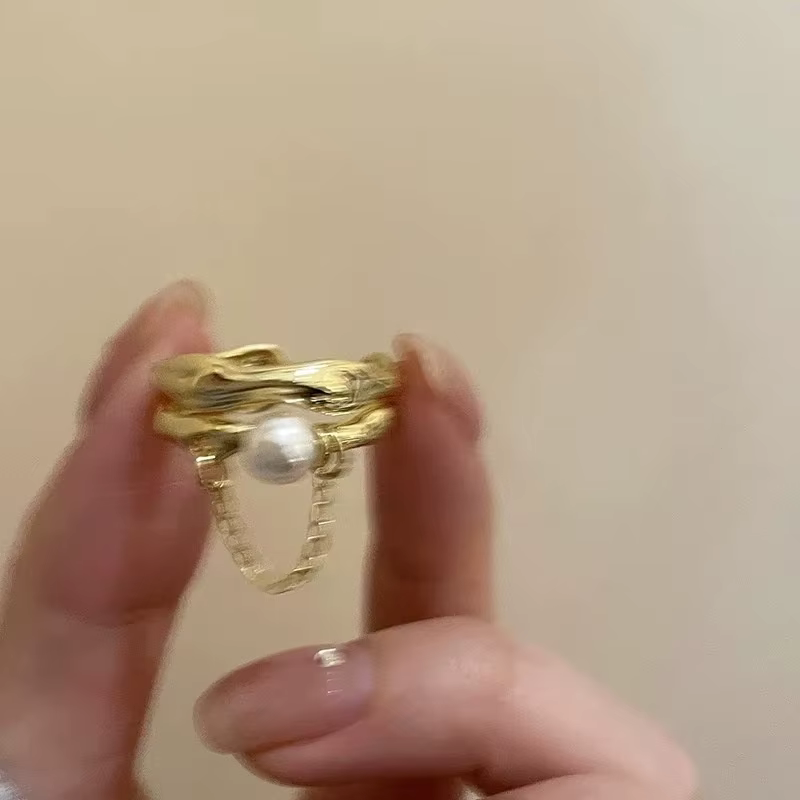 Bague en argent couleur or pour femmes, bijoux en or, perle, doigt ouvert, Vintage, fait à la main, 