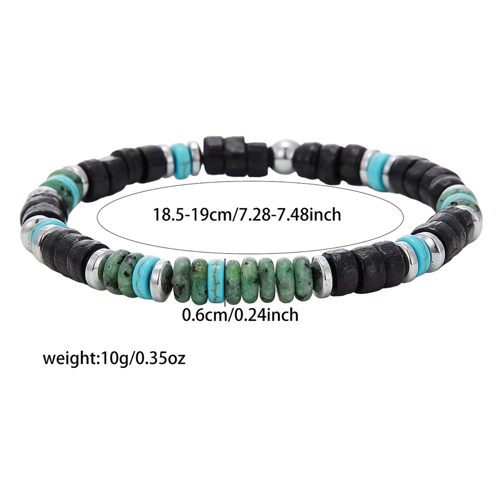 Bracelet bohème en perles d'agate noire pour hommes, Bracelets de perles en pierre verte hélastique,