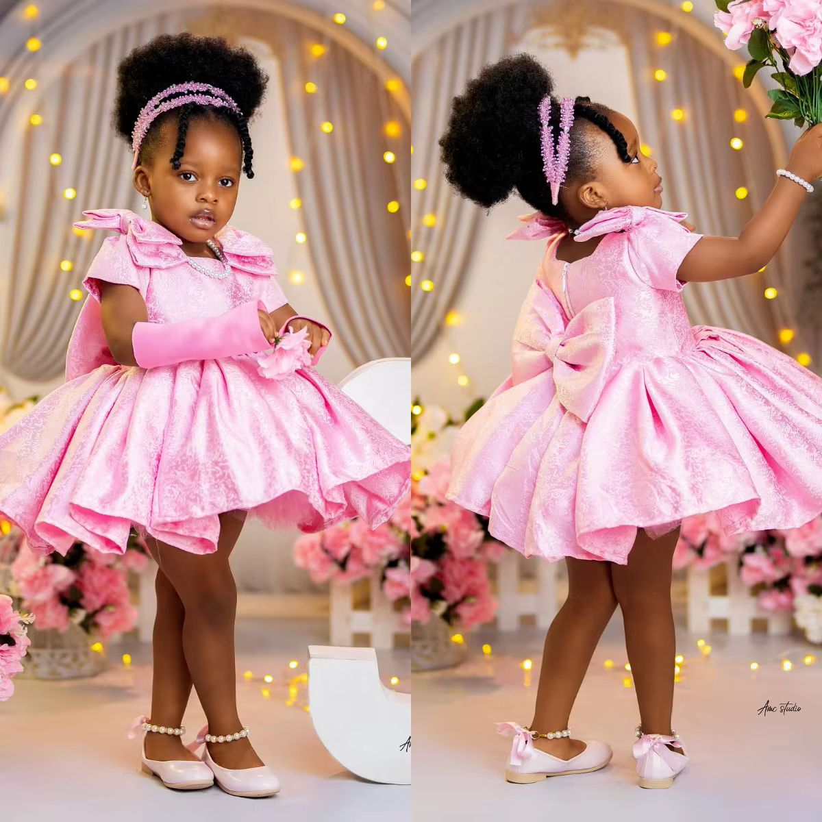 Robes à fleurs en dentelle rose pour filles, pour mariage, robes courtes de fête d'anniversaire avec