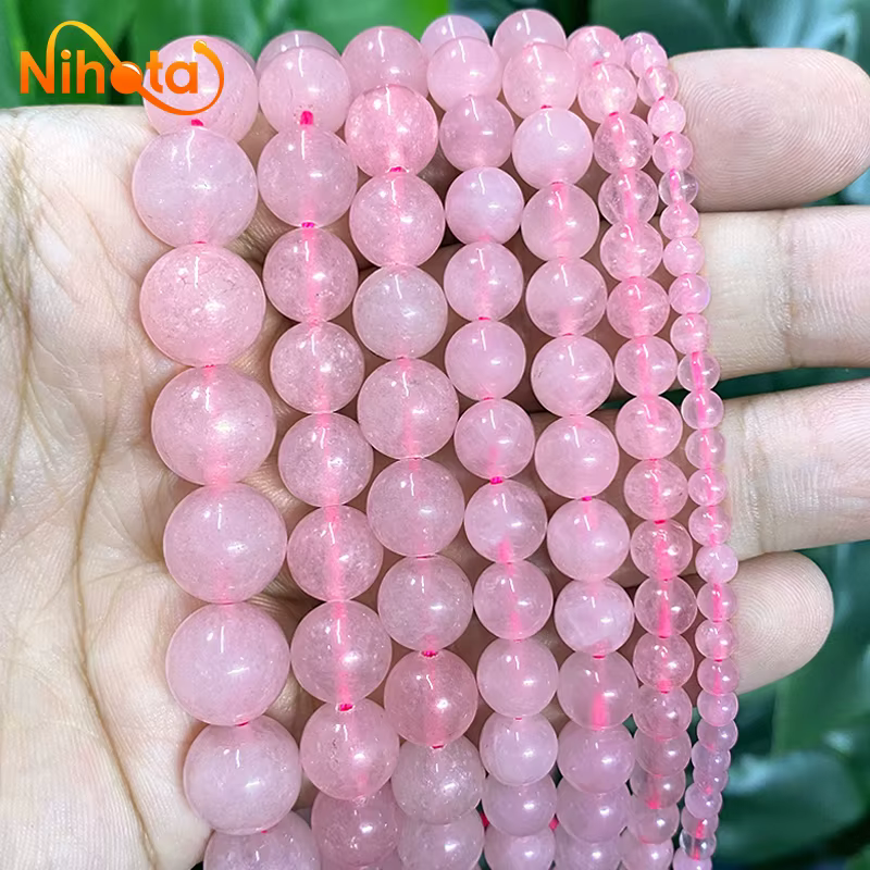 Perles rondes en cristal de quartz rose Malagwork, lisse, naturel, bricolage, bracelet, matiques, bi