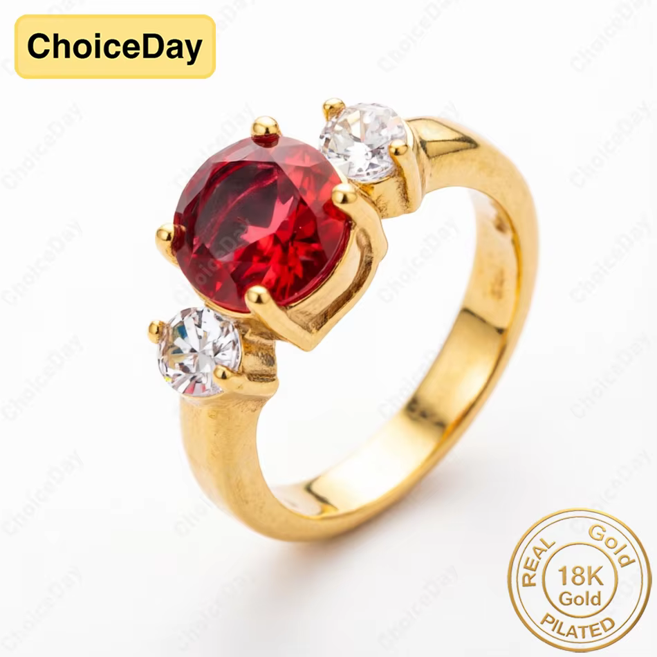 Bague en zircon rouge rond exquis plaqué or 18 carats pour femmes - Bijou élégant et glamour pour ma