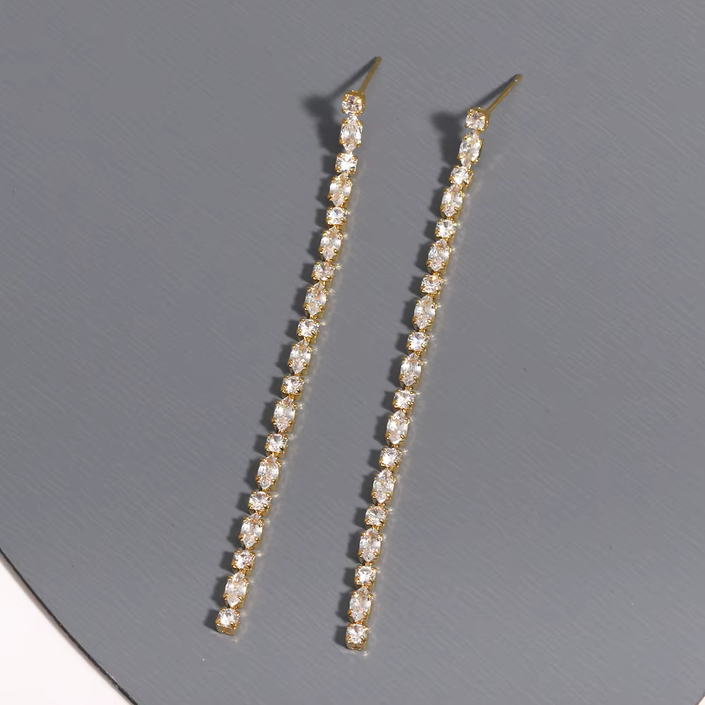 Boucles d'oreilles géométriques scintillantes en cristal de Zircon pour femmes, Bijoux couleur argen