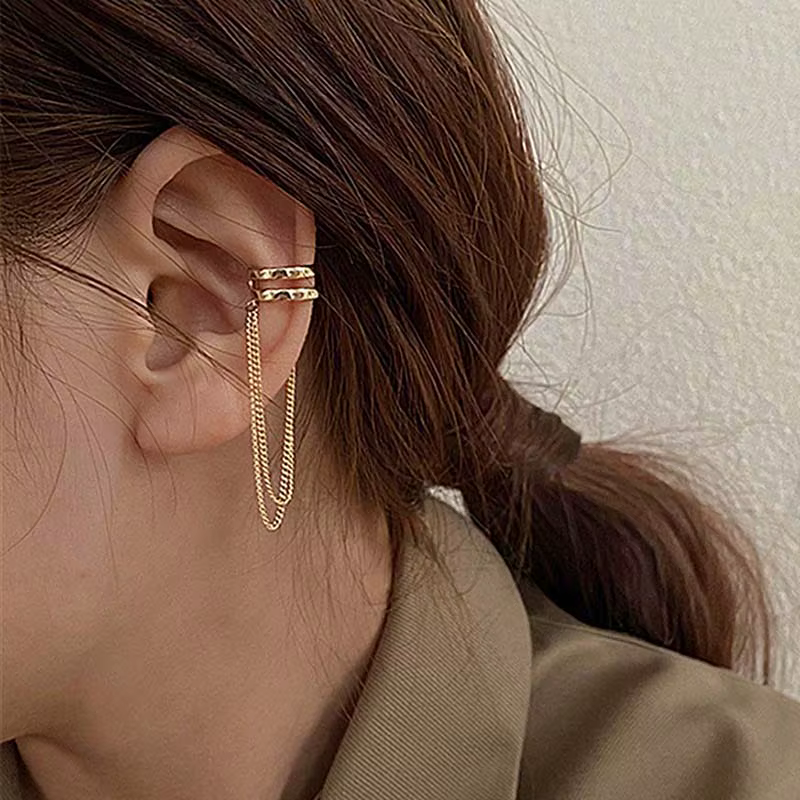 Boucle d'oreille à pampilles en cristal pour femmes, couleur argent, manchette Non percée, Clip d'or