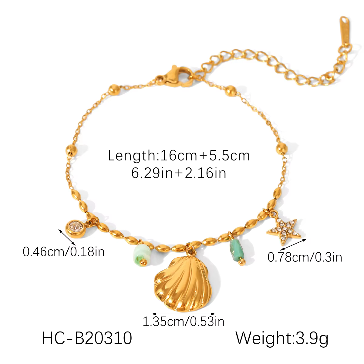 Ensemble collier et bracelet bohème plage avec coquillages, étoiles de mer et perles, en acier inoxy