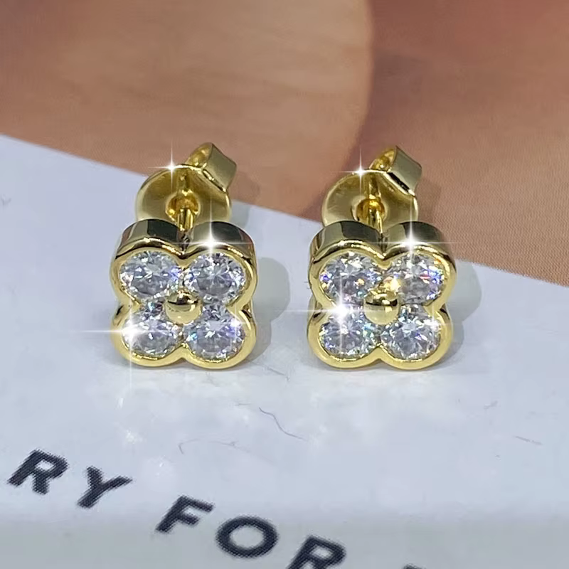 Boucles d'oreilles fleur en moissanite certifiée Lnngy avec certificat pour femmes, style coréen INS