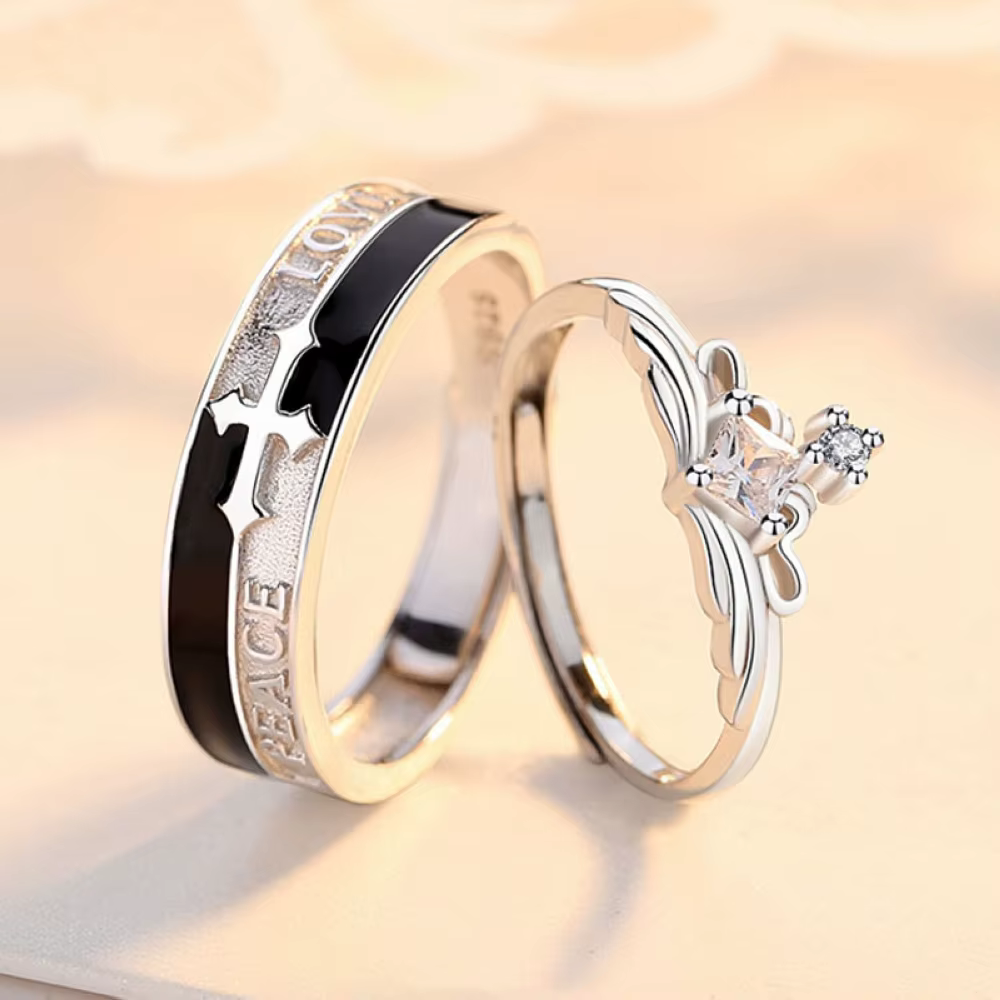 Bagues de mariage ajustables pour couple, en cuivre plaqué platine, bijoux de doigt à ouverture supe