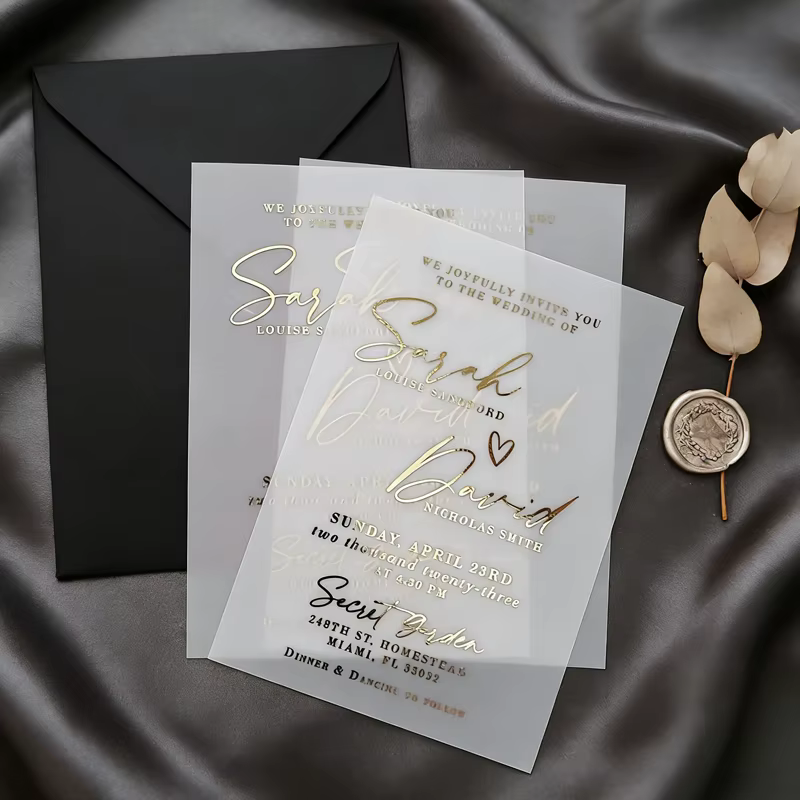 Lot de 10 invitations de mariage en papier vélin avec dorure à chaud, invitations de mariage personn