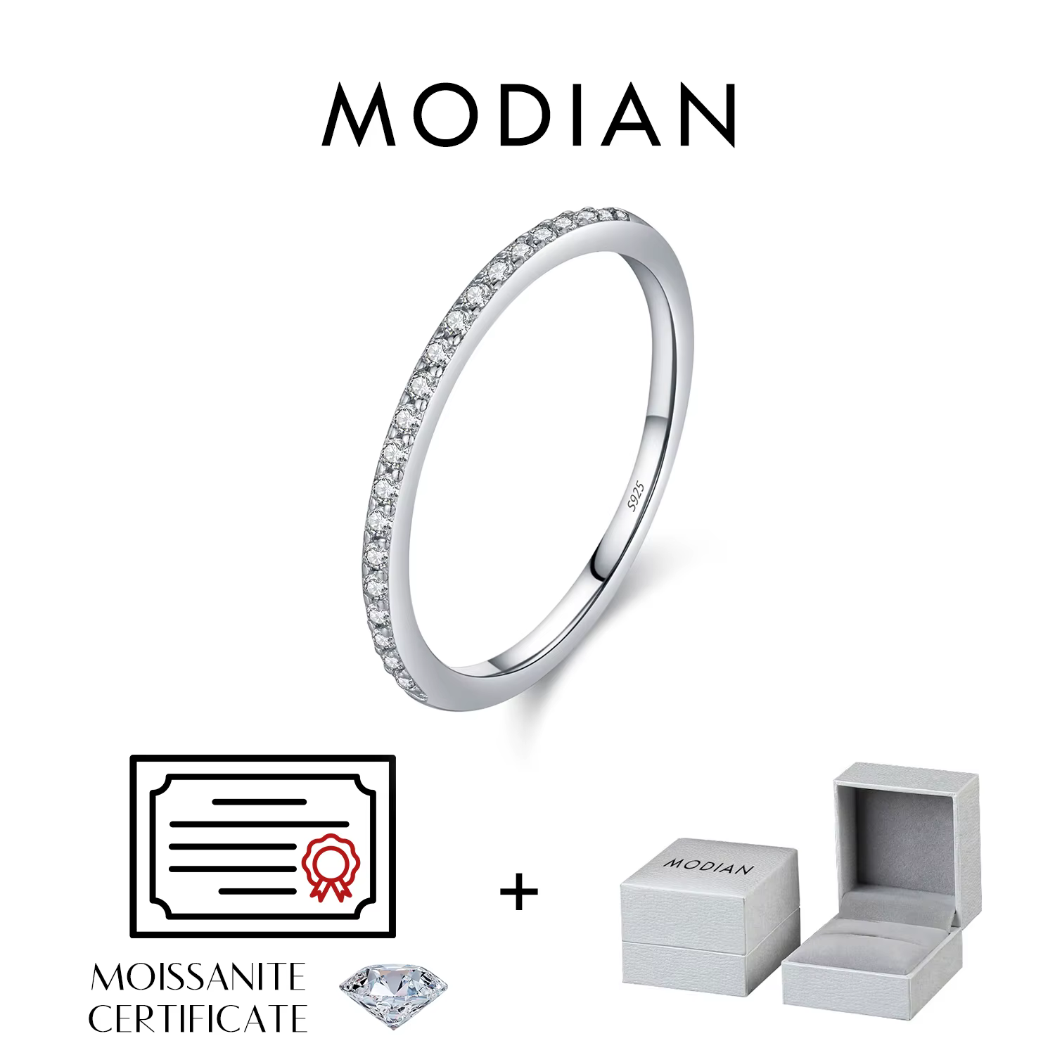 MODIAN Simple éternité Moissanite bague 925 en argent Sterling scintillant Simple mince anneaux de m