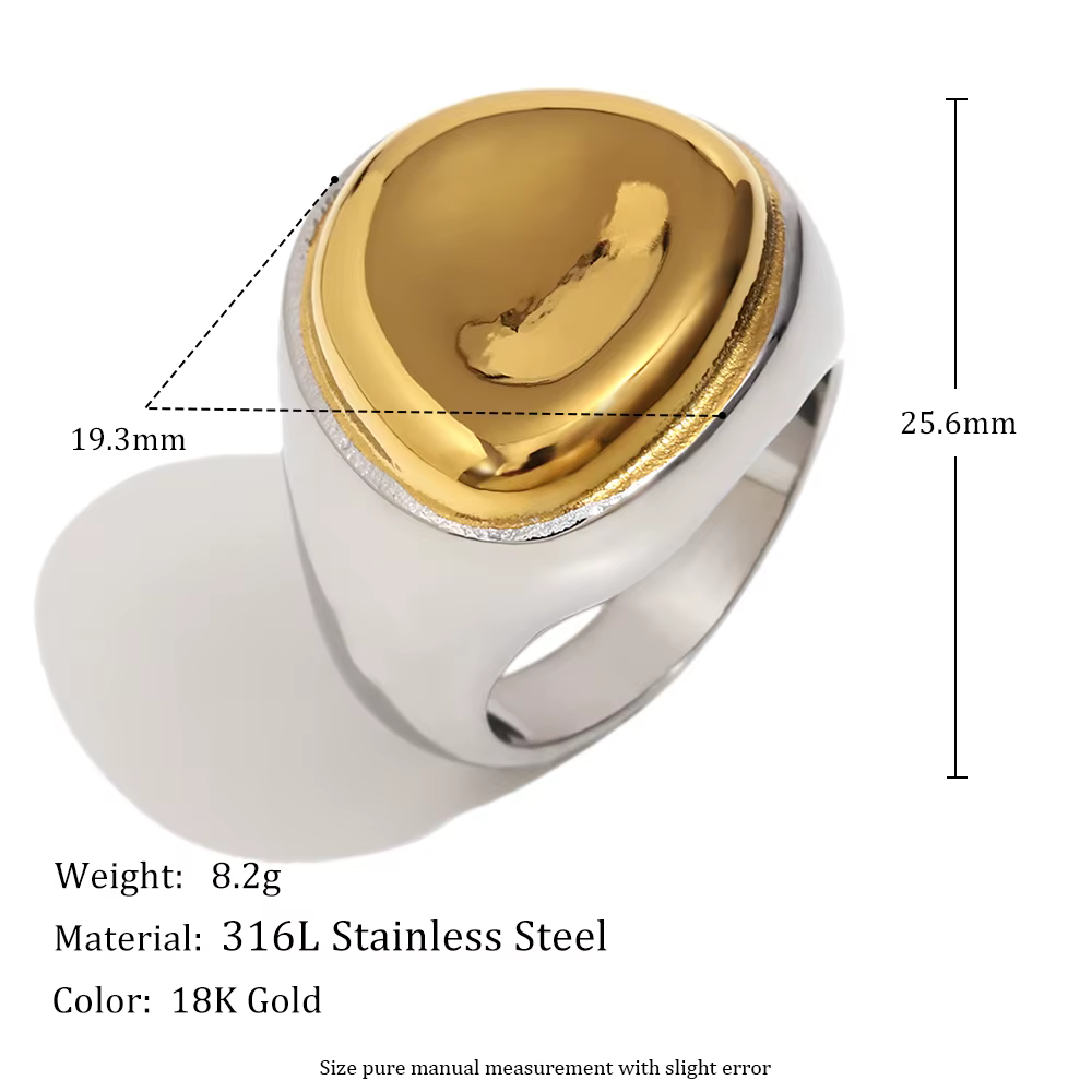 E.B.belle – bague géométrique irrégulière Double couleur, en acier inoxydable 316L, plaqué or 18 car