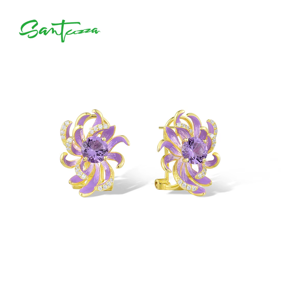 SANTUZZA – boucles d'oreilles en argent Sterling 925 pur pour femmes, avec fermoir à levier, fleur e