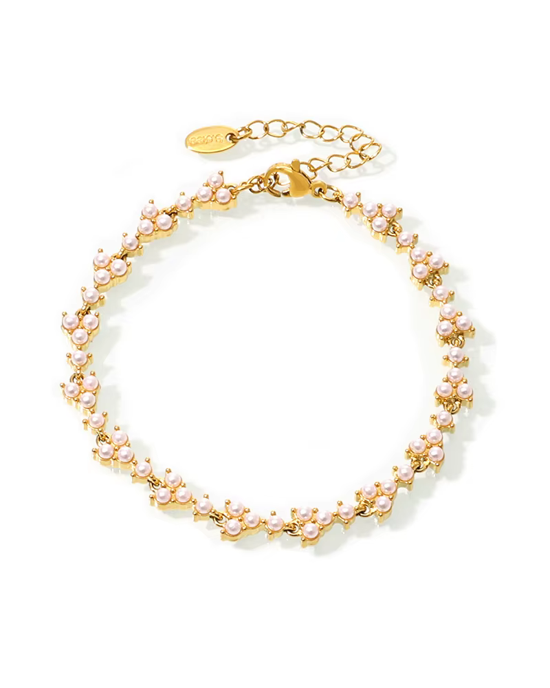 Collier et Bracelet en acier inoxydable pour femmes, avec perles de coquillage, plaqué or 18 carats,