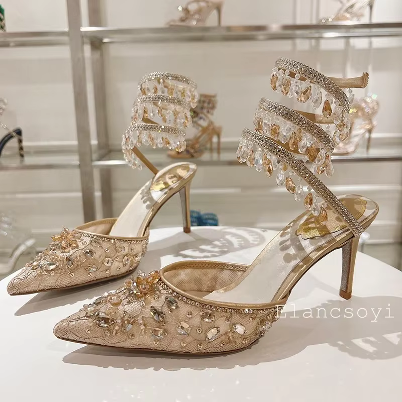 Sandales à Talons Hauts pour Femme, Chaussures de Mariage à Enroulement en Forme de Salle, Pointues,