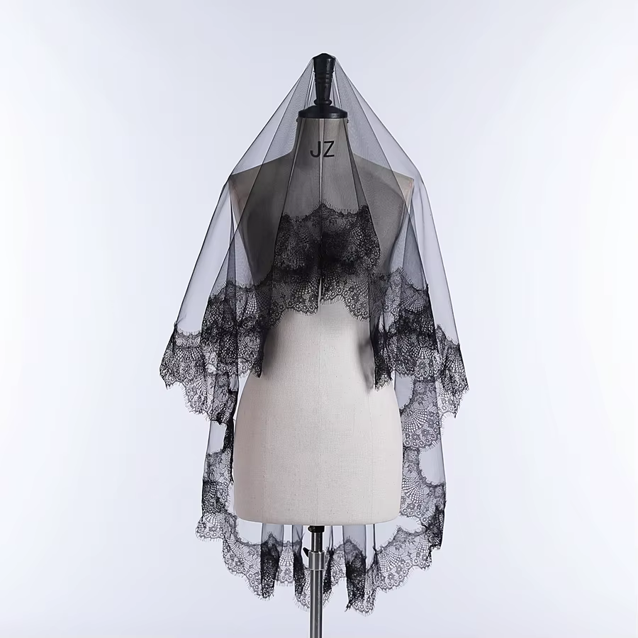 Nouveauté Voiles de mariée monocouche pour femme et fille, Mantille noire, Voile de mariage avec bor