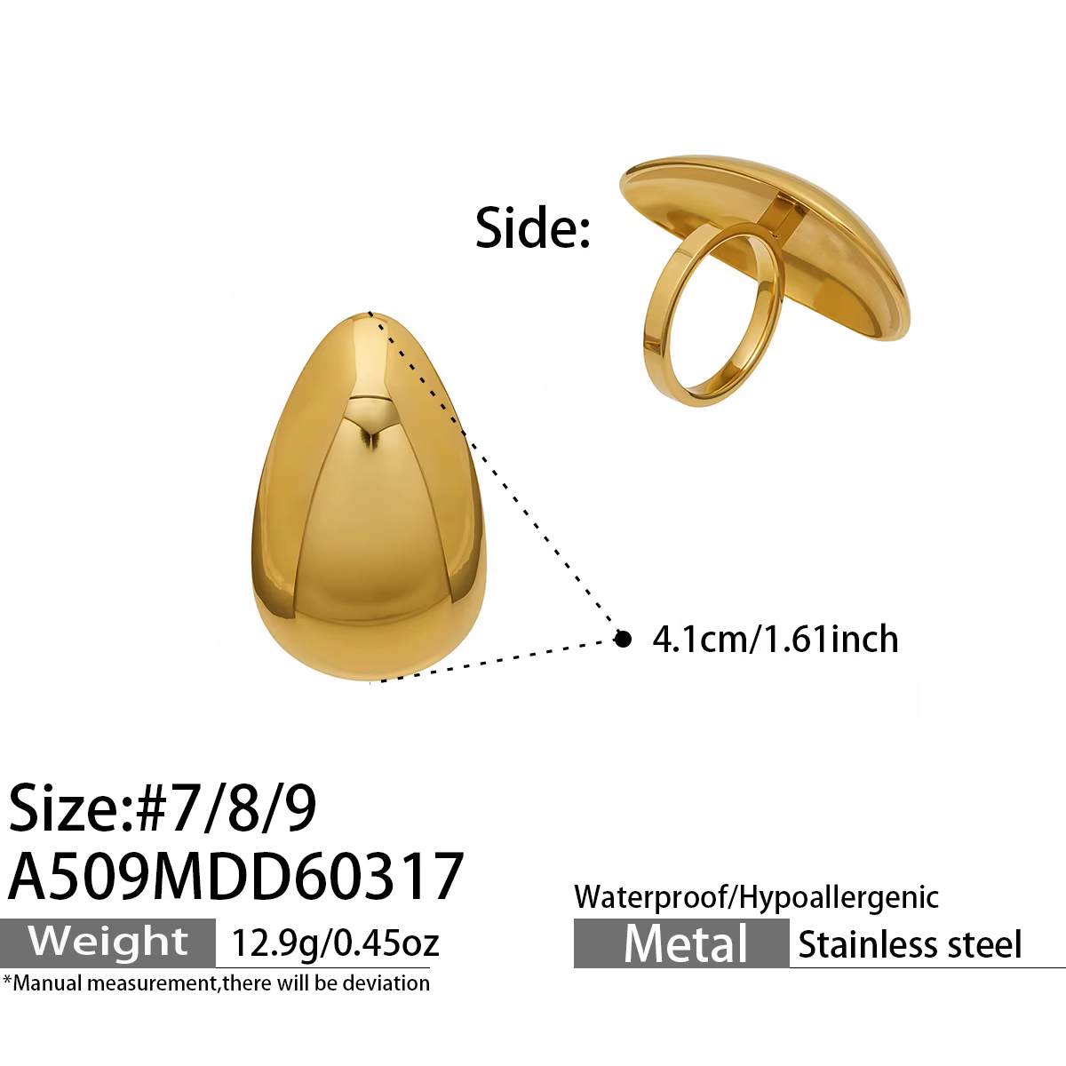 Bagues en acier inoxydable lisses et bombées pour femmes, plaquées or 18 carats, texture côtelée, ba