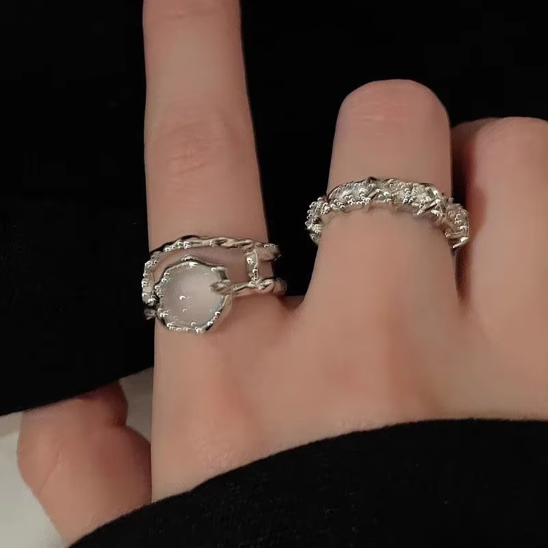 Bague en zircone Moonlight, ensemble de 2 pièces, design unique et tendance pour femmes, sensation d
