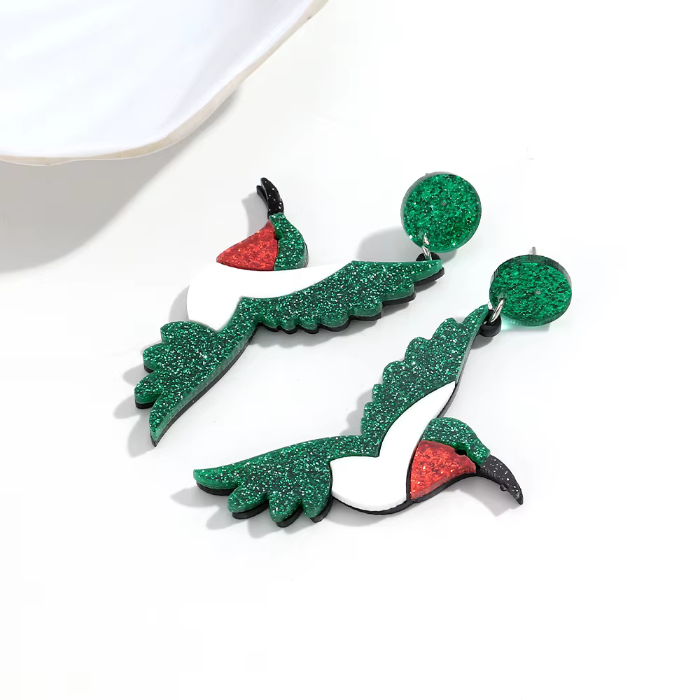 Boucles d'oreilles pendantes amusantes en acrylique scintillant, motif oiseau perroquet, grandes, mi