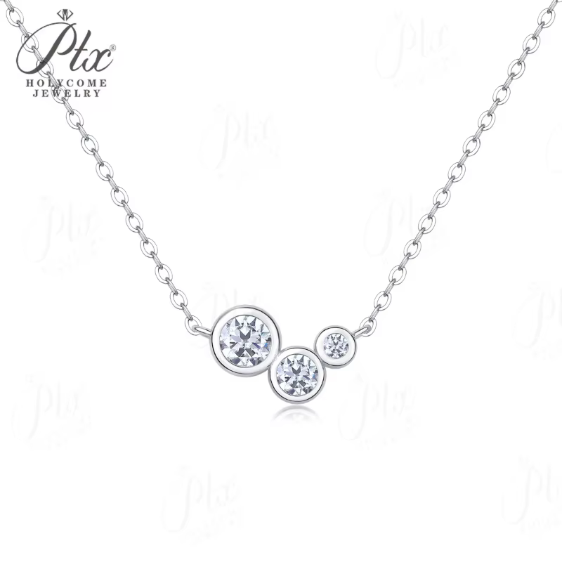 Collier en moissanite, pendentif rond classique étincelant, bijoux en argent sterling 925, cadeau d'