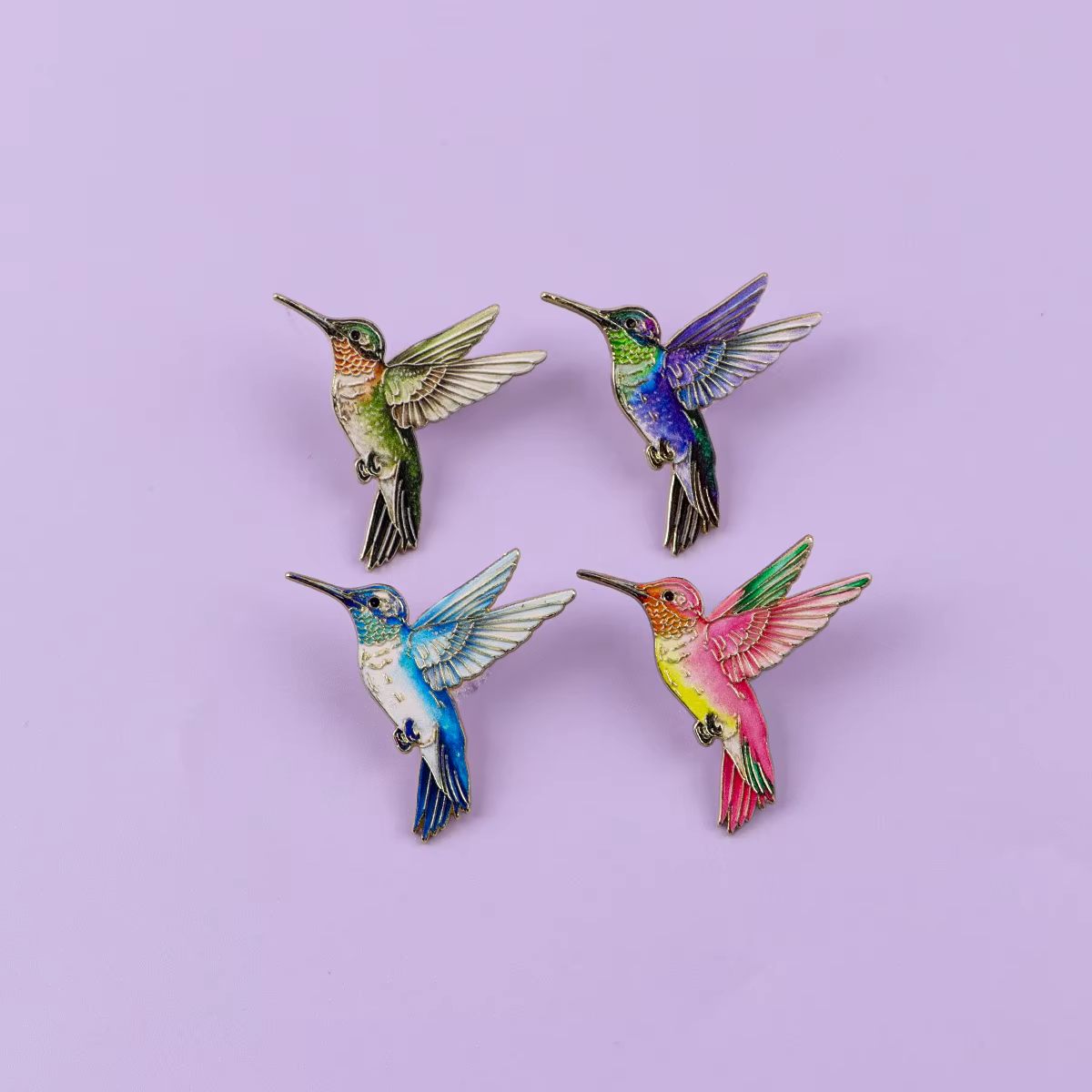 Broches colibri pour femmes, 4 pièces, oiseaux colorés, épingle en émail, Badge en métal, bijoux vêt