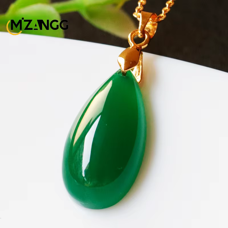Collier pendentif goutte d'agate naturelle, calcédoine verte, mode, bijoux de luxe pour petite amie,
