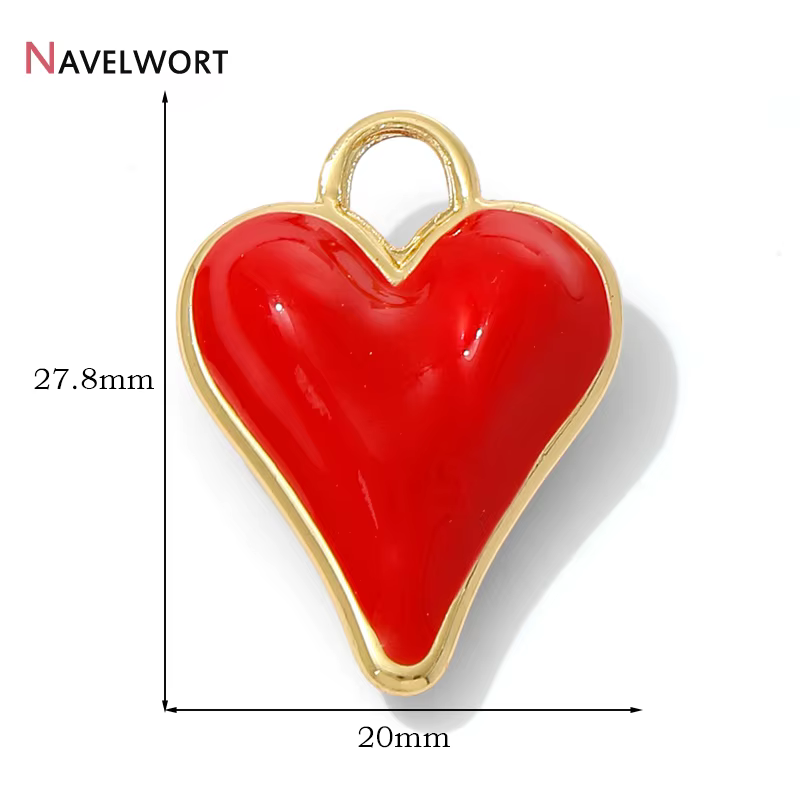 Pendentif en forme de cœur en laiton plaqué or 18 carats, couleur rouge, pendentif en forme de cœur 